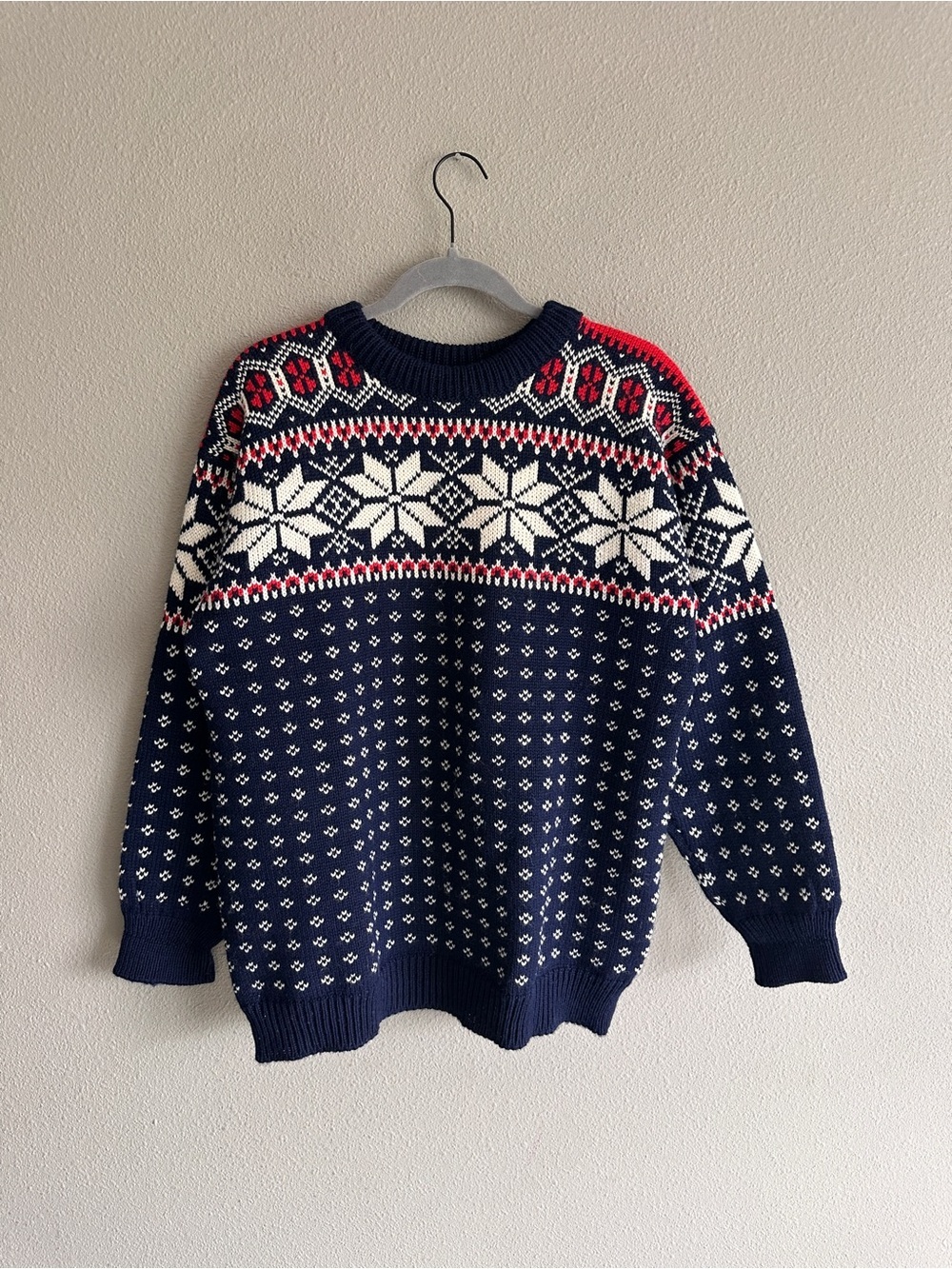 Vintage Dale of Norway Wool Navy, White & Red Nordic Crewneck Sweater Large